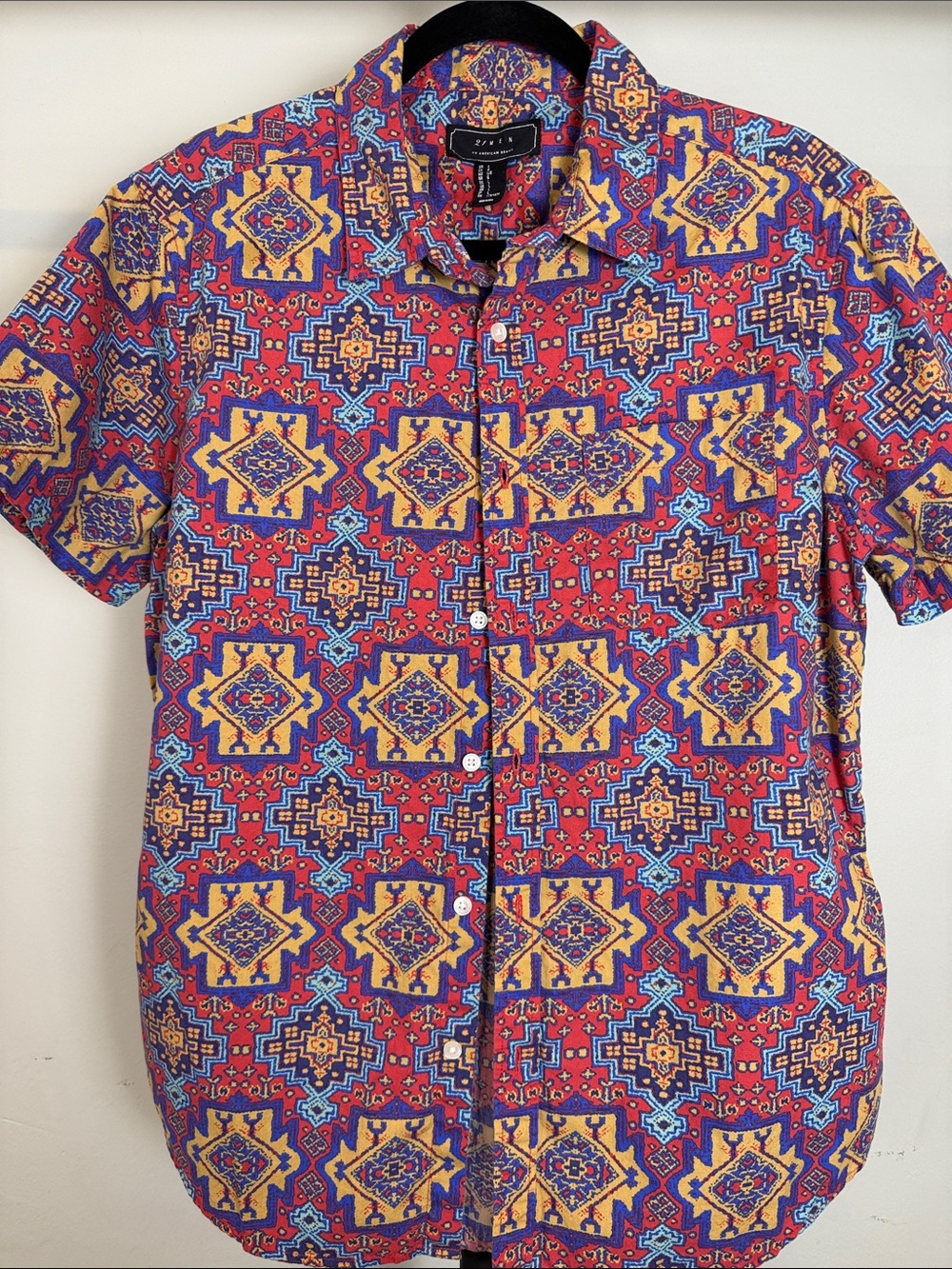 21 Men Southwestern Geometric Short Sleeve Button Down Shirt Size Large EUC